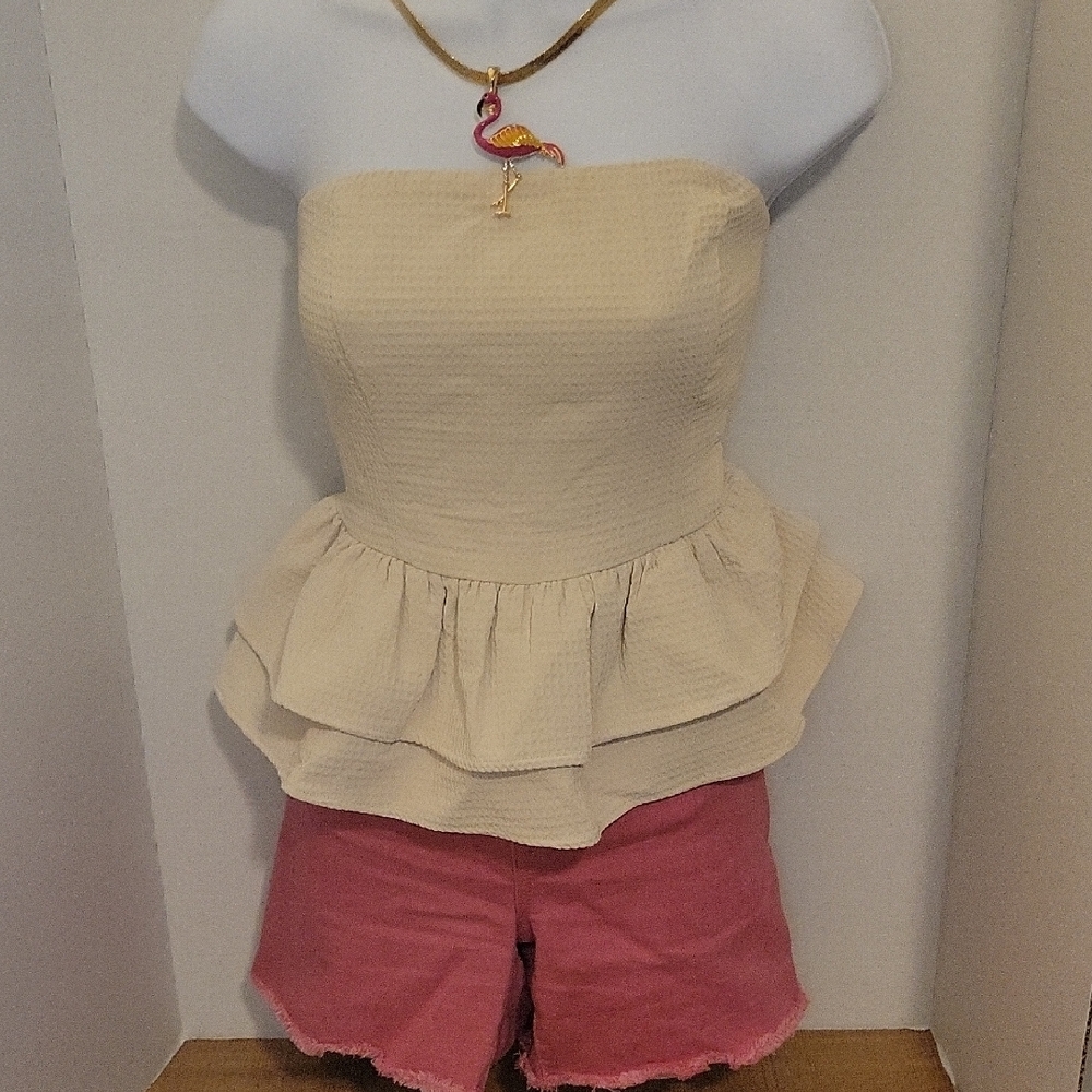 Cream Textured Fabric Peplum Tie Back